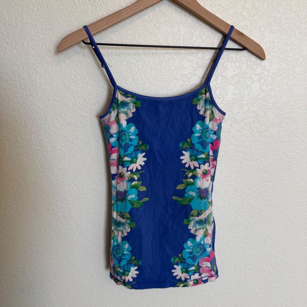 Vintage Y2K Floral Graphic Aeropostale Cami Tank Top Small Blue